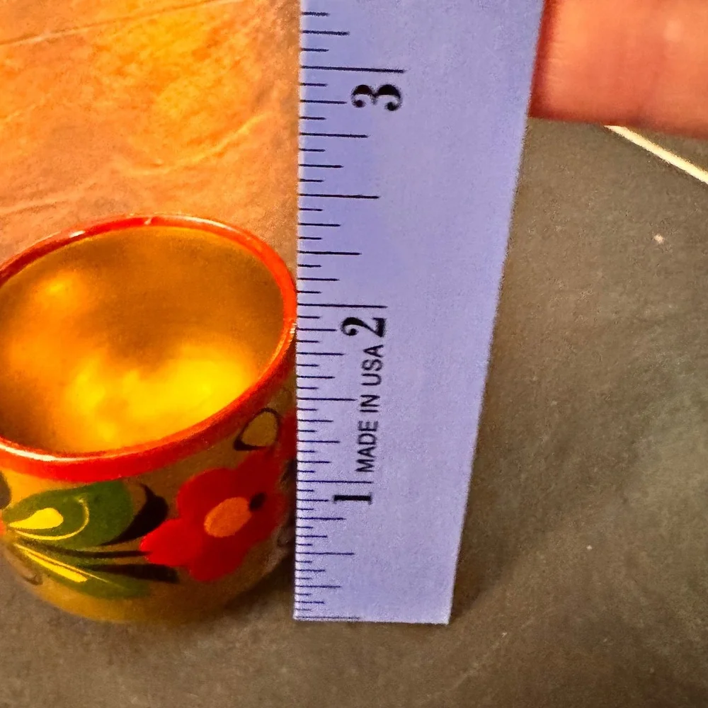 Hand Painted Russian Folk Art Trinket Holder Cup Dish Gold Red Floral Designs‎